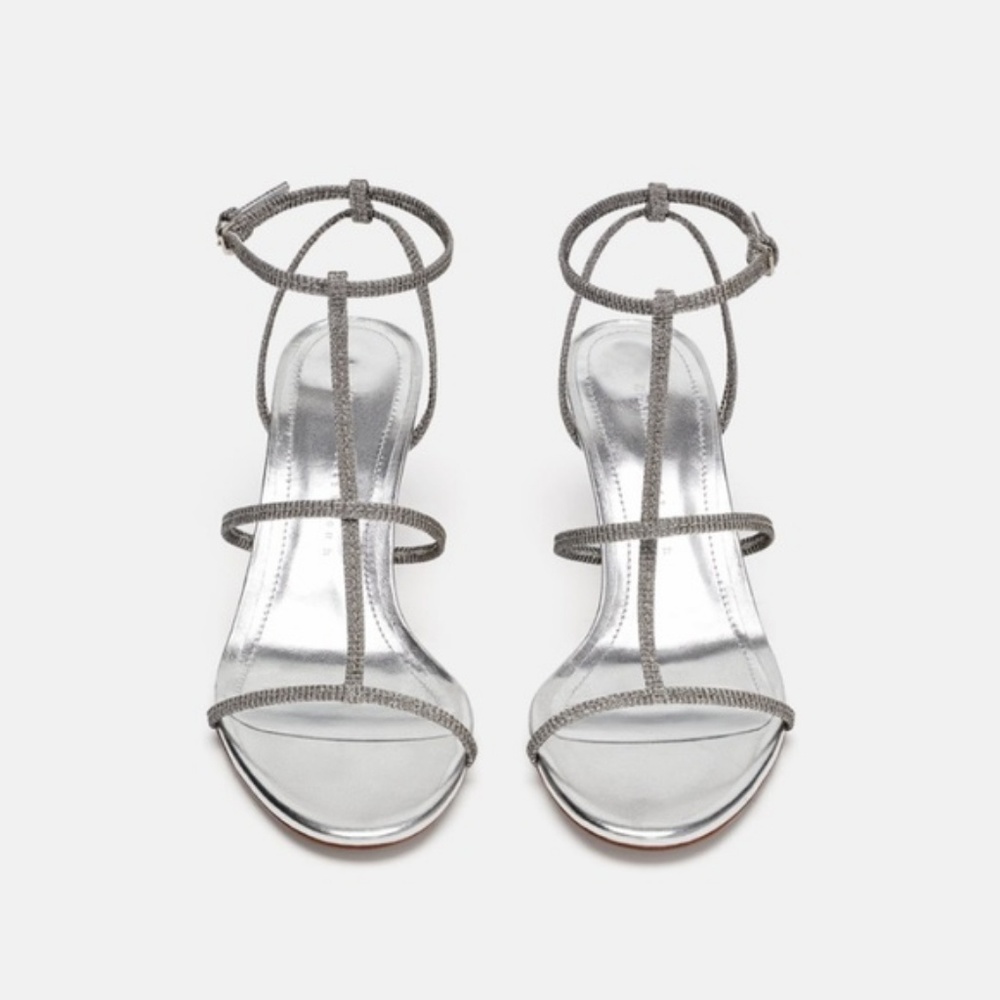 Zara Heeled Sliver Sandal with Laminated Straps